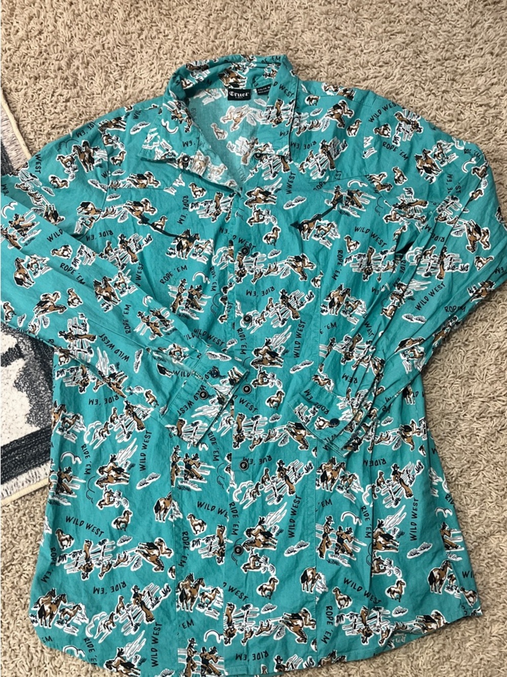 Cruel Girl Teal Western Print Button-Down Shirt
